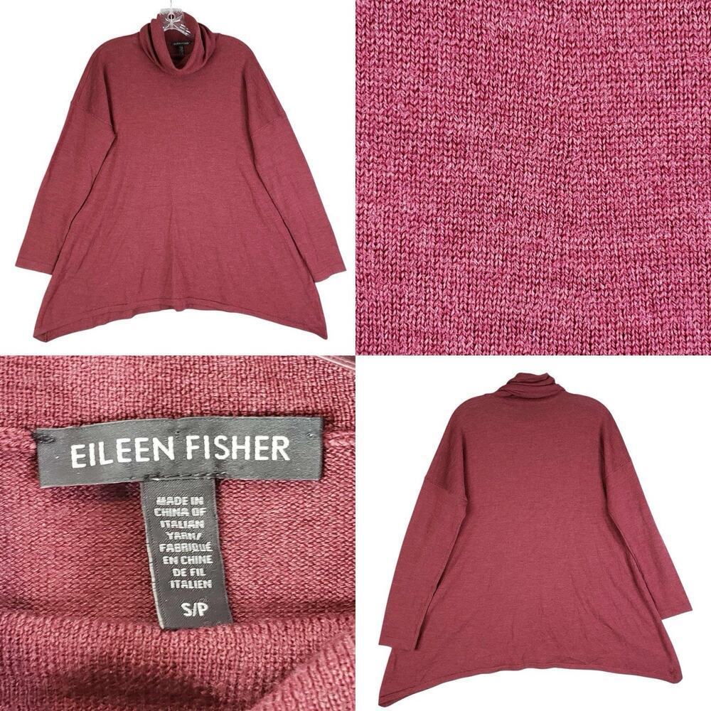Eileen Fisher Sweater Women’s Size Small Red Wine Wool Blend ? Knit Turtleneck